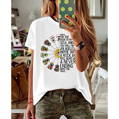

Women's T shirt Floral Flower Round Neck Tops Basic Top White Black Red