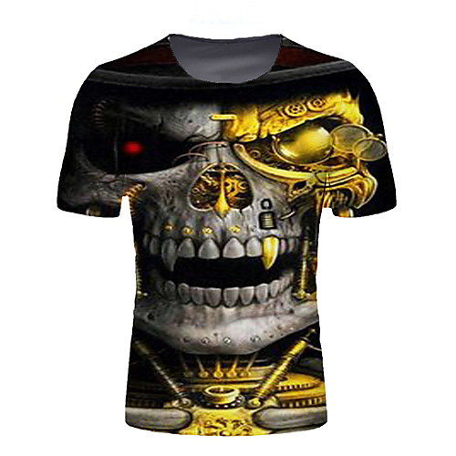 

Men's T shirt Graphic Skull Short Sleeve Daily Tops Basic Elegant Yellow