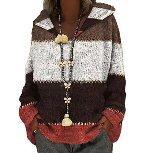 

Women's Striped Pullover Long Sleeve Loose Oversized Sweater Cardigans Hooded Purple Red