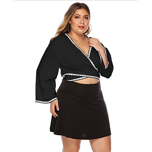 

Women's Tops Plus Size Solid Colored Blouse V Neck Daily Summer Black XL 2XL 3XL 4XL