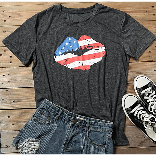 

Women's Tops National Flag T-shirt Round Neck Daily Summer Gray S M L XL