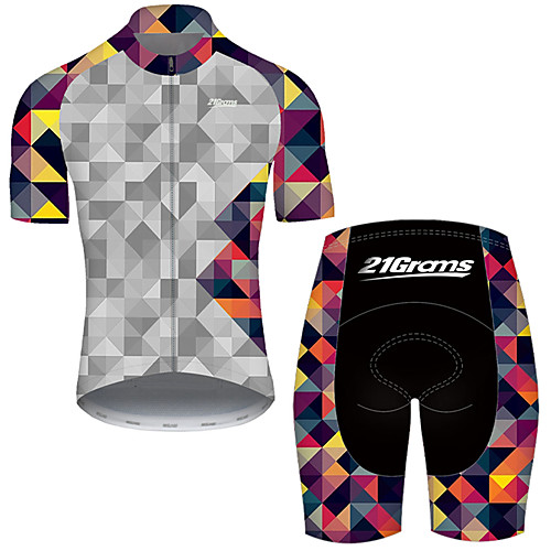 

21Grams Men's Short Sleeve Cycling Jersey with Shorts Nylon Polyester Black / Red Plaid Checkered 3D Gradient Bike Clothing Suit Breathable 3D Pad Quick Dry Ultraviolet Resistant Reflective Strips