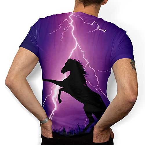 

Men's T shirt Graphic Animal Print Short Sleeve Daily Tops Basic Purple