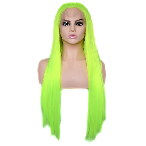 

Vogue Queen Bright Yellow Green Long Straight Synthetic Lace Front Wig Heat Resistant Fiber Daily Wearing For Women