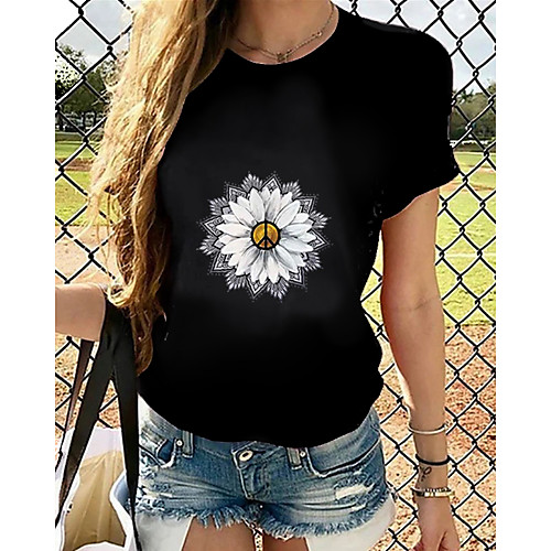 

Women's Tops Graphic T-shirt - Print Round Neck Basic Daily Summer Black S M L XL 2XL 3XL 4XL