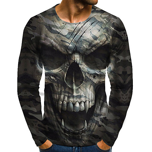 

Men's T shirt Graphic Skull Plus Size Print Long Sleeve Daily Tops Streetwear Exaggerated Rainbow