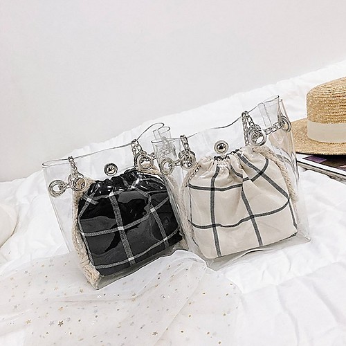 

Women's PU Crossbody Bag Straw Bag Striped White / Black