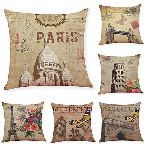 

6 pcs Linen Pillow Cover, Cartoon Simple Modern Square Traditional Classic