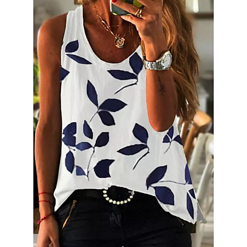

Women's Tank Top Floral Tops Round Neck Daily Summer White Blue Yellow S M L XL 2XL 3XL 4XL 5XL