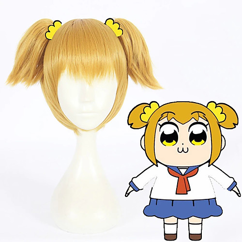 

Cosplay Wig Popuko POP TEAM EPIC Straight Cosplay With 2 Ponytails With Bangs Wig Short Blonde Synthetic Hair 12 inch Women's Anime Cosplay Women Blonde