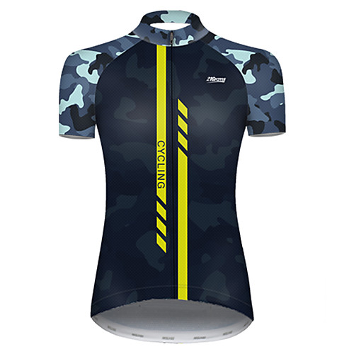 

21Grams Women's Short Sleeve Cycling Jersey Nylon Polyester Black / Yellow Stripes Patchwork Camo / Camouflage Bike Jersey Top Mountain Bike MTB Road Bike Cycling Breathable Quick Dry Ultraviolet