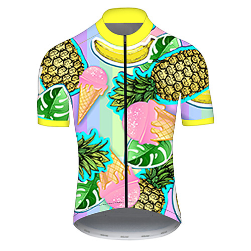 

21Grams Men's Short Sleeve Cycling Jersey Nylon Polyester Green / Yellow Fruit Pineapple Banana Bike Jersey Top Mountain Bike MTB Road Bike Cycling Breathable Quick Dry Ultraviolet Resistant Sports