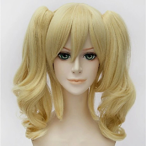 

Cosplay Wig Harley Quinn Curly Cosplay Halloween With 2 Ponytails With Bangs Wig Medium Length Blonde Synthetic Hair 16 inch Women's Anime Cosplay Lovely Blonde