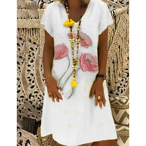 

Women's A-Line Dress Knee Length Dress - Short Sleeves Floral Summer Work 2020 White Red Yellow Khaki Gray S M L XL XXL XXXL XXXXL XXXXXL
