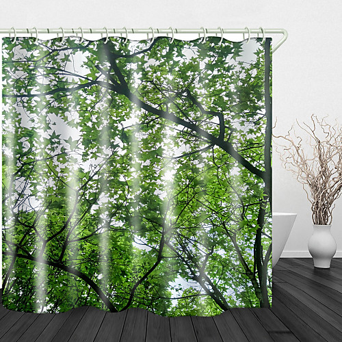 

Dense Green Leaves Digital Print Waterproof Fabric Shower Curtain for Bathroom Home Decor Covered Bathtub Curtains Liner Includes with Hooks