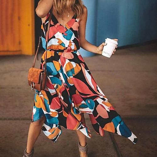

Women's Swing Dress Knee Length Dress - Sleeveless Color Block Summer Casual 2020 Red S M L XL XXL