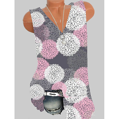 

Women's Tank Top Floral Tops V Neck Daily Summer Blushing Pink S M L XL 2XL 3XL 4XL 5XL