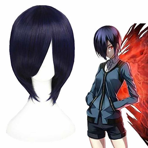 

Cosplay Wig Kirishima Touka Tokyo Ghoul Straight Cosplay Asymmetrical Wig Short Very Long Blue Synthetic Hair 12 inch Men's Anime Cosplay Cool Blue