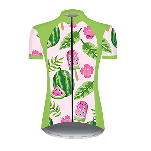 

21Grams Women's Short Sleeve Cycling Jersey Nylon PinkGreen Floral Botanical Watermelon Fruit Bike Jersey Top Mountain Bike MTB Road Bike Cycling Breathable Quick Dry Sports Clothing Apparel