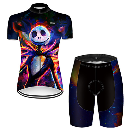 

21Grams Women's Short Sleeve Cycling Jersey with Shorts Nylon Polyester Black / Red 3D Gradient Skull Bike Clothing Suit Breathable 3D Pad Quick Dry Ultraviolet Resistant Reflective Strips Sports 3D