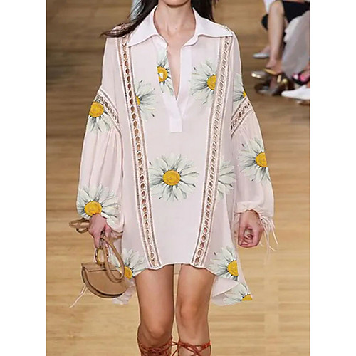 

Women's Shirt Dress Short Mini Dress - Long Sleeve Geometric Summer Casual Chinoiserie 2020 Black Yellow S M L XL XXL