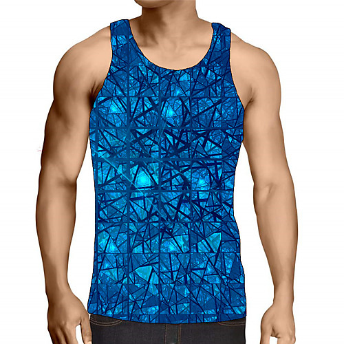 

Men's Tank Top Graphic Geometric Plus Size Print Sleeveless Daily Tops Streetwear Exaggerated Rainbow