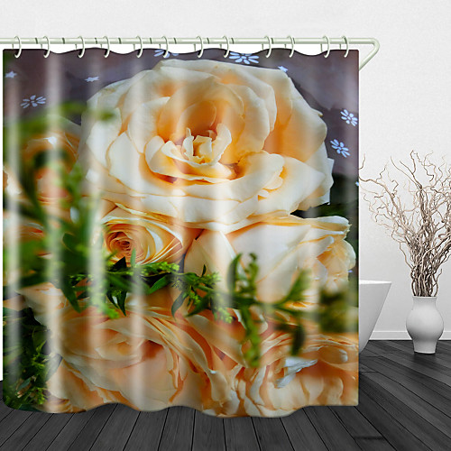 

Beautiful Yellow Rose Digital Print Waterproof Fabric Shower Curtain for Bathroom Home Decor Covered Bathtub Curtains Liner Includes with Hooks