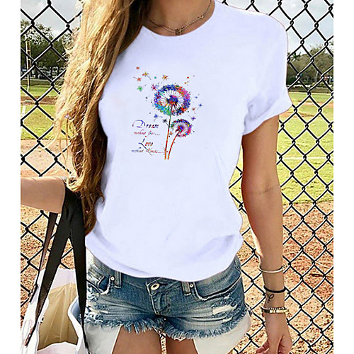 

Women's Tops Graphic T-shirt - Print Round Neck Basic Daily Spring Summer White XS S M L XL 2XL 3XL 4XL