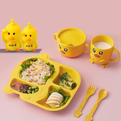 

Baby Tableware 6 Piece Set Children's Dinner Plate Grid Home Creative Cartoon Environmentally Friendly Feeding Dishes