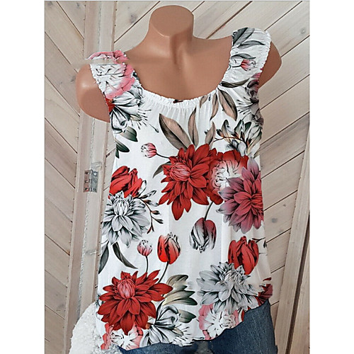 

Women's Tops Geometric Tank Top Round Neck Daily Summer Red S M L XL 2XL 3XL 4XL 5XL