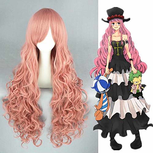 

Cosplay Wig Perona One Piece Curly Cosplay Asymmetrical With Bangs Wig Very Long Pink Synthetic Hair 34 inch Women's Anime Cosplay Lovely Pink