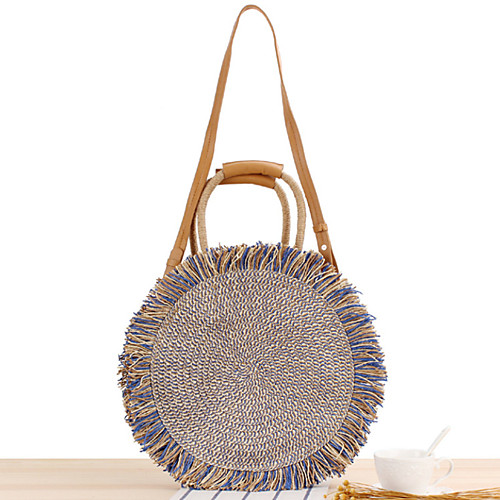 

Women's Tassel Straw Top Handle Bag 2020 Color Block Black / Blue
