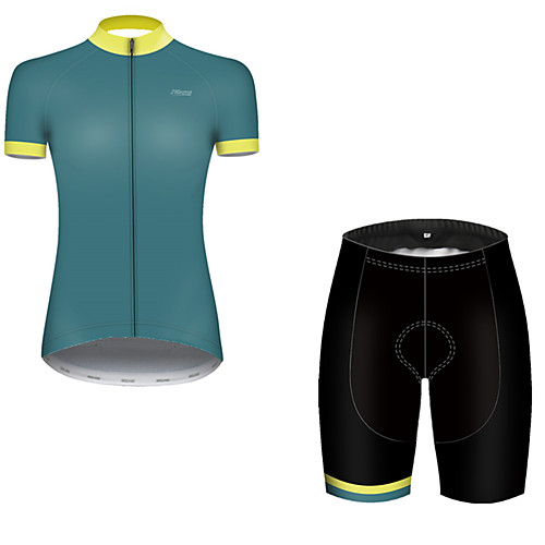 

21Grams Women's Short Sleeve Cycling Jersey with Shorts Nylon Polyester Green Patchwork Bike Clothing Suit Breathable 3D Pad Quick Dry Ultraviolet Resistant Reflective Strips Sports Solid Color