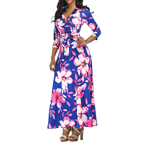 

Women's Swing Dress Maxi long Dress - 3/4 Length Sleeve Floral Summer Sexy 2020 Blue Red S M L XL