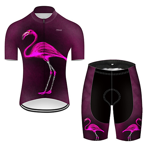 

21Grams Men's Short Sleeve Cycling Jersey with Shorts Nylon Polyester Violet Flamingo Gradient Animal Bike Clothing Suit Breathable 3D Pad Quick Dry Ultraviolet Resistant Reflective Strips Sports