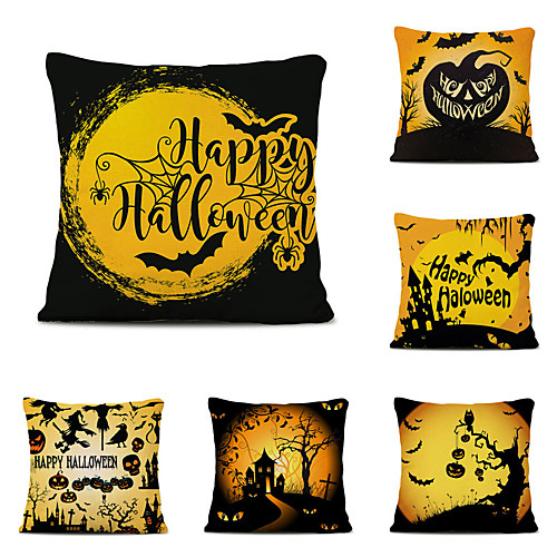 

Halloween Party Halloween Decor Horror Ghost Set of 6 Halloween Party Linen Square Decorative Throw Pillow Cases Sofa Cushion Covers 18x18