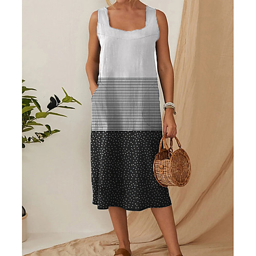 

Women's Shift Dress Midi Dress - Sleeveless Polka Dot Print Summer Casual Daily 2020 Black M L XL XXL XXXL