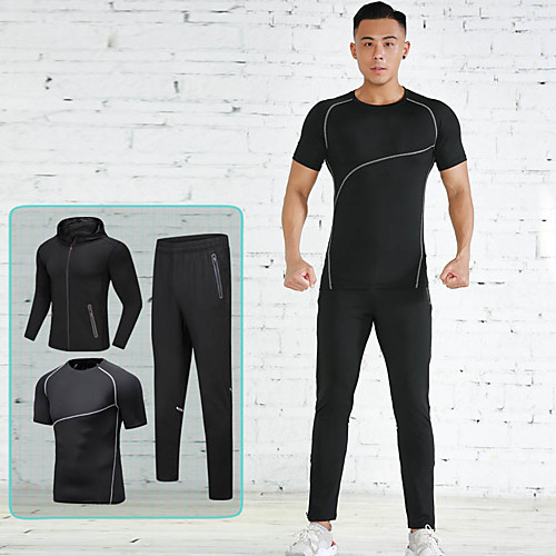 

Men's Pocket Drawstring Tracksuit Activewear Set Workout Outfits 3pcs Running Active Training Jogging Reflective Breathable Quick Dry Sportswear Athletic Clothing Set Long Sleeve Activewear Stretchy