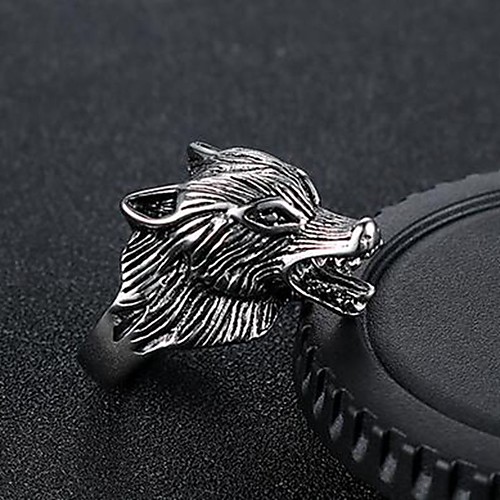 

Men's Ring 1pc Silver Titanium Steel Punk Rock Street Jewelry Wolf Head