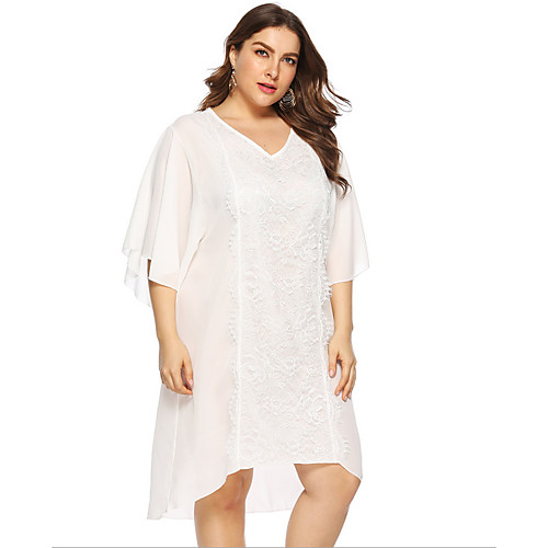 

Women's A-Line Dress Knee Length Dress - Half Sleeve Solid Color Summer Casual Chinoiserie 2020 White L XL XXL XXXL XXXXL