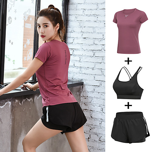 

Women's Mesh With Inner Shorts Mesh Tracksuit Activewear Set Workout Outfits 3pcs Round Running Fitness Jogging Breathable Quick Dry Soft Sportswear Athletic Clothing Set Short Sleeve Activewear