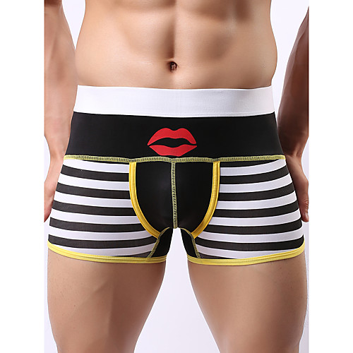

Men's Print Boxers Underwear - Normal Low Waist White Black Blue S M L