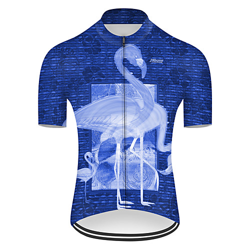 

21Grams Men's Short Sleeve Cycling Jersey Nylon Polyester Blue / White Stripes Flamingo Animal Bike Jersey Top Mountain Bike MTB Road Bike Cycling Breathable Quick Dry Ultraviolet Resistant Sports