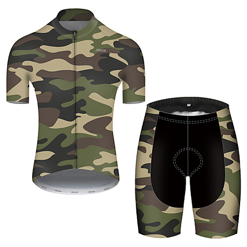 

21Grams Men's Short Sleeve Cycling Jersey with Shorts Nylon Camouflage Patchwork Camo / Camouflage Bike Quick Dry Breathable Sports Patchwork Mountain Bike MTB Road Bike Cycling Clothing Apparel