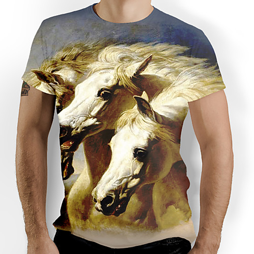 

Men's T shirt Graphic Animal Print Short Sleeve Daily Tops Basic Brown