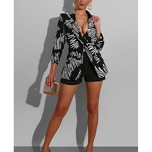 

Women's Geometric Jacket Regular Daily Long Sleeve Polyester Coat Tops White