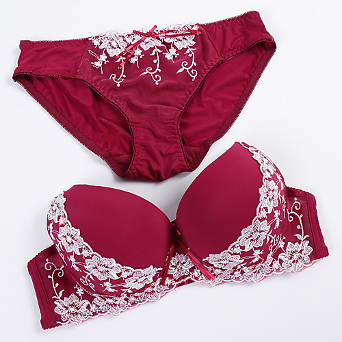 

Women's Push-up Underwire Bra 3/4 Cup Bra & Panty Set Black Blue Red