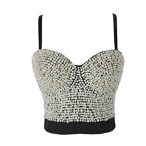 

Exotic Dancewear Vest Pearls Crystals / Rhinestones Women's Performance Theme Party Sleeveless Polyester