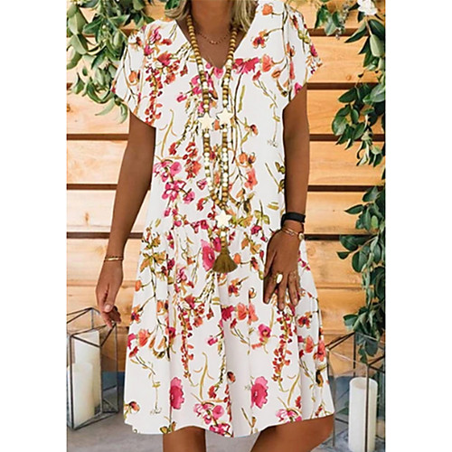 

Women's A-Line Dress Knee Length Dress - Short Sleeves Print Summer Casual Mumu 2020 White Khaki S M L XL XXL XXXL XXXXL XXXXXL