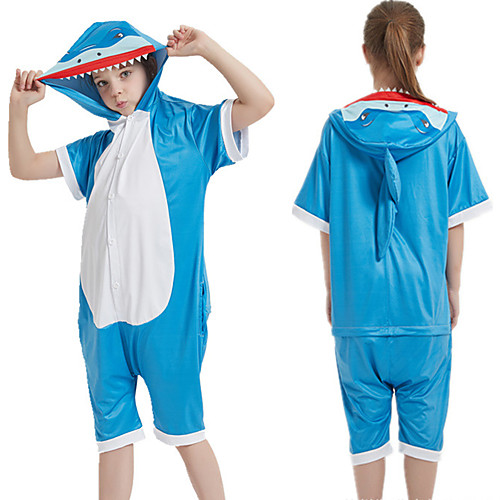 

Kid's Kigurumi Pajamas Shark Onesie Pajamas Silk Fabric Blue Cosplay For Boys and Girls Animal Sleepwear Cartoon Festival / Holiday Costumes / Leotard / Onesie